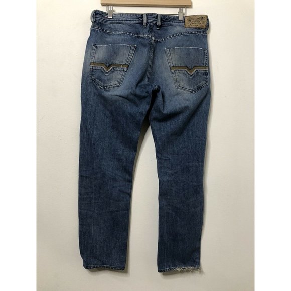 Diesel Industry Zhavee Mens 33x29 Blue Denim Jeans Button Fly Straight Leg - Picture 10 of 11